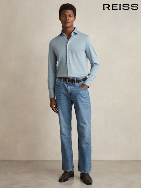 Reiss Soft Blue Duke Cotton-Jersey Button-Through Shirt (AN4950) | €113
