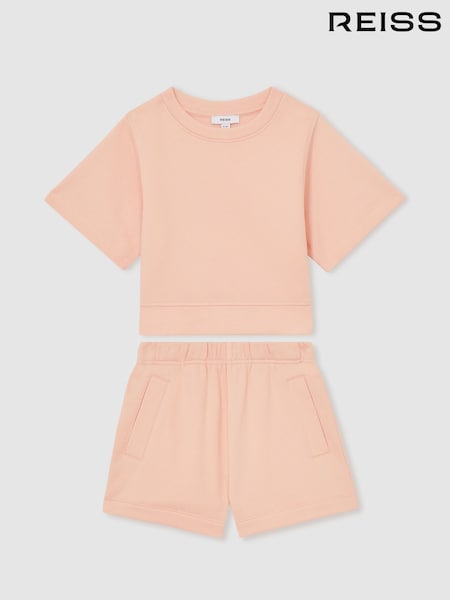 Reiss Peach Meg Cotton-Blend Sweatshirt And Shorts Set (AN4951) | AED245