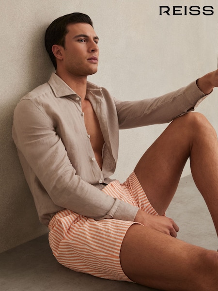 Reiss Orange/White Bay Seersucker Stripe Swim Shorts (AN4991) | kr1 363
