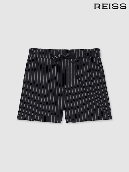 Reiss Navy Stripe Fraser Linen Blend Drawstring Shorts (AN5006) | €52