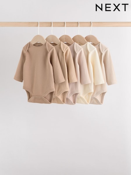 Cream Baby Long Sleeve Bodysuits 5 Pack (AN5049) | AED76 - AED86