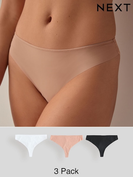 Black/White/Praline Nude Thong No VPL Lace Back Briefs 3 Pack (AN5061) | €19.50