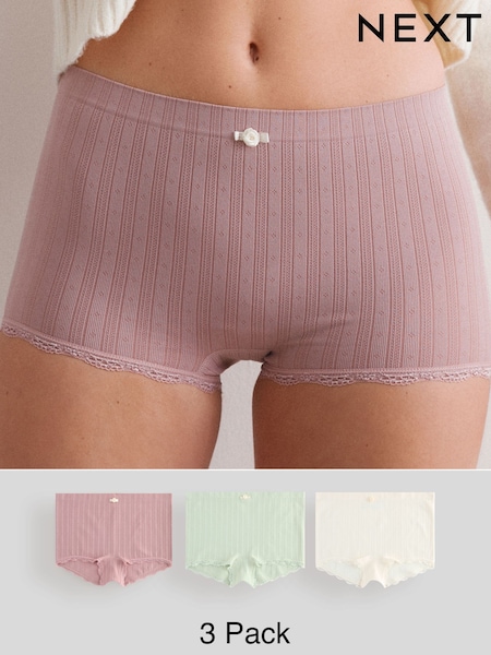 Ecru/Pink Short Seamfree Pointelle Knickers 3 Pack (AN5069) | €25