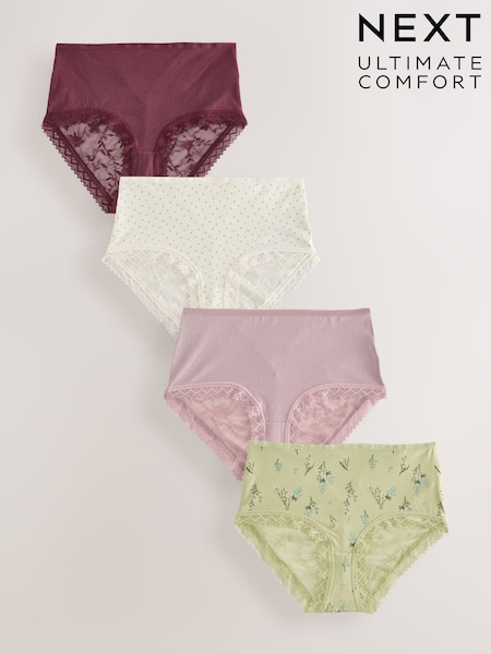 Green Floral Print/Berry - Full Brief Modal Ultimate Comfort Lace Knickers 4 Pack (AN5085) | ‏88 د.إ.‏