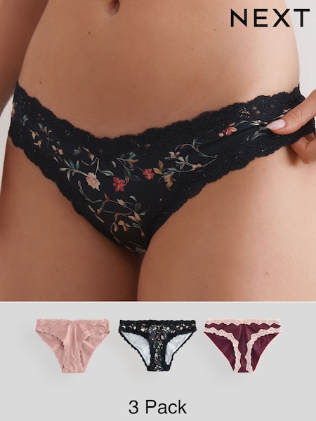 Pink/Berry/ Black Floral - Alto Shine Lace Trim Knickers 3 Pack (AN5089) | 32 €