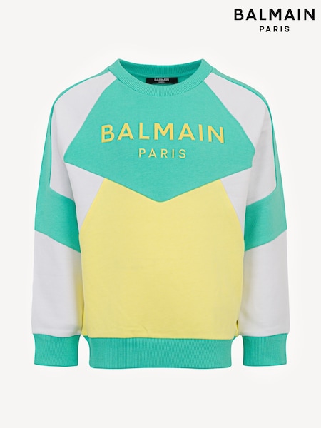 Balmain Green Logo Long Sleeve Colourbock Crew Neck Sweatshirt (AN5102) | AED1,328 - AED1,427