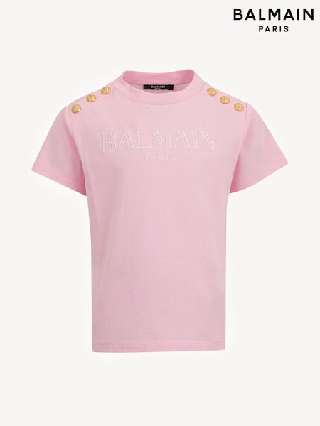 Balmain Pink Short Sleeve T-Shirt With Metail Button Detail (AN5105) | AED961