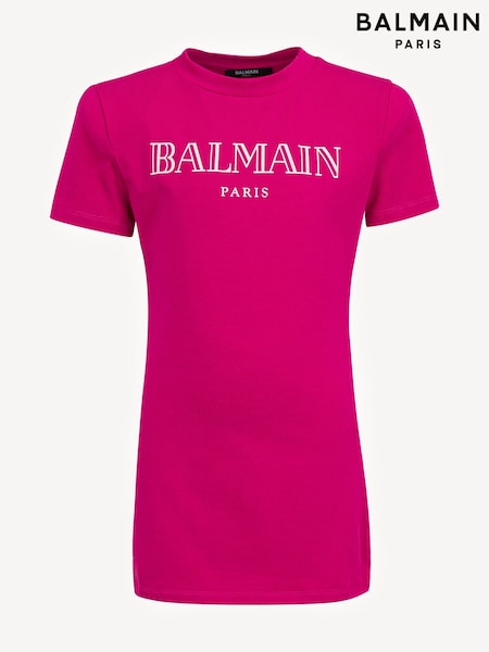 Balmain Pink Short Sleeve Logo Jersey Dress (AN5106) | AED850 - AED996