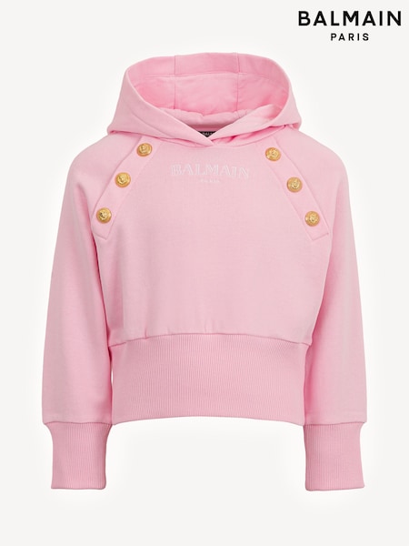 Balmain Pink Logo Long Sleeve Hoodie With Metail Button Detail (AN5110) | AED1,281 - AED1,380