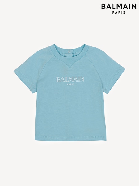 Balmain Baby Blue Short Sleeve Logo T-Shirt (AN5124) | AED524