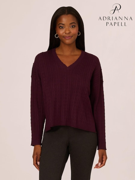 Adrianna Papell V-Neck Pointelle Long Sleeve Sweater (AN5147) | 2,944 UAH