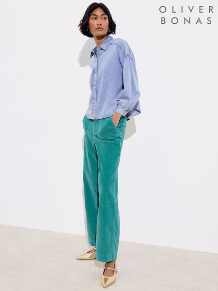 Oliver Bonas Green Corduroy Wide Leg Trousers (AN5176) | €54
