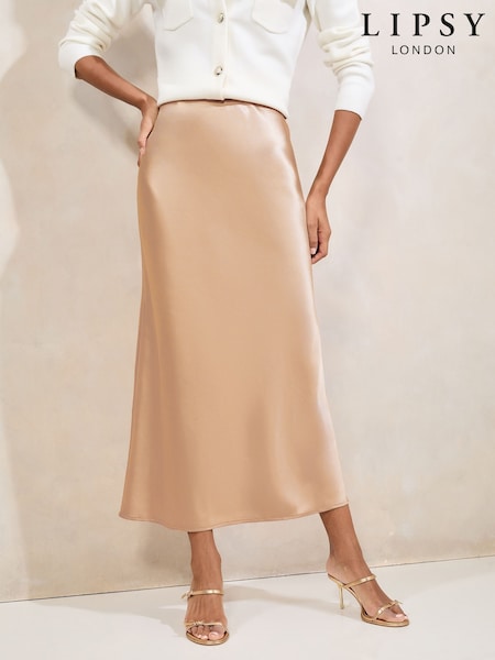 Lipsy Champagne Midi Satin Skirt (AN5242) | kr500