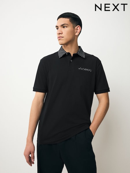 Black/Grey 100% Cotton Short Sleeve Smart Collar Polo Shirt (AN5245) | €32