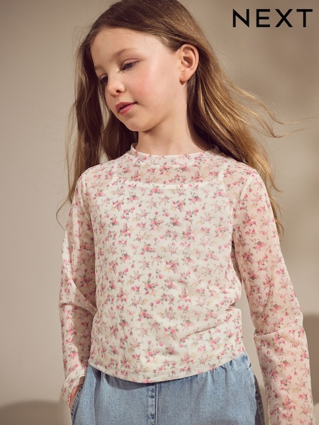أبيض/وردي - Floral Mesh Top with Vest (3-16yrs) (AN5294) | ‏71 د.إ.‏ - ‏ 97‏ د.إ.