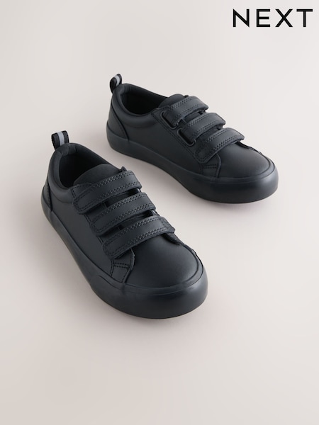 Black Standard Fit (F) Leather 3 Strap Touch Fastening School Shoes (AN5305) | €39 - €50