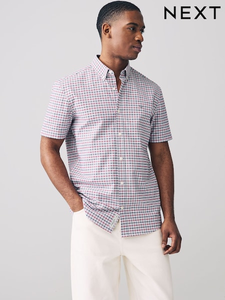 Ecru Gingham Check Short Sleeve Shirt (AN5332) | €30