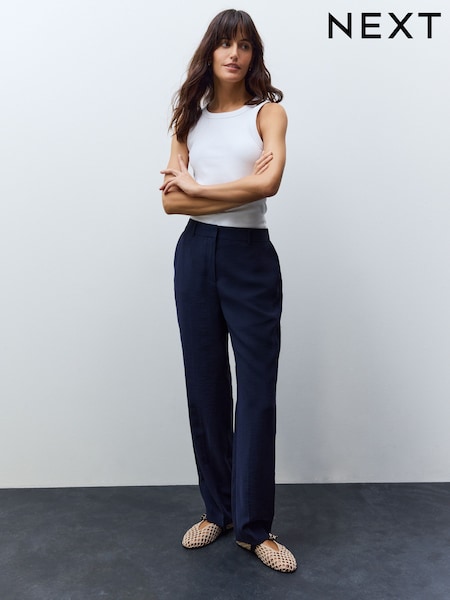 Navy Blue Elastic Back Straight Leg Modal Trousers (AN5362) | R$ 390