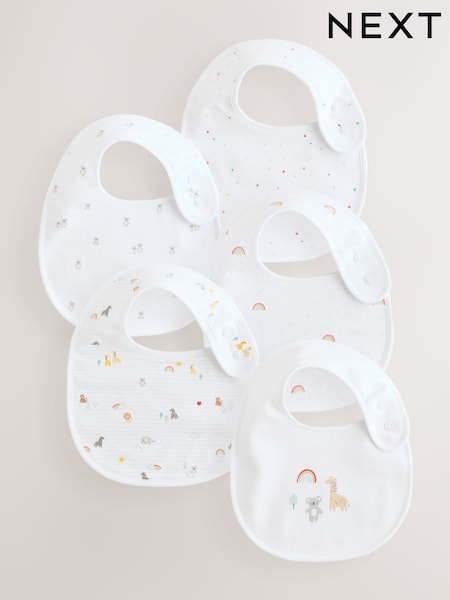 White Animal Print Baby Bibs 5 Pack (AN5381) | AED56