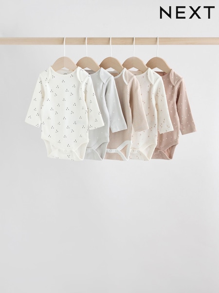 Нейтральный - 100% Cotton Long Sleeve Baby Bodysuits 5 Pack (AN5395) | €18 - €21