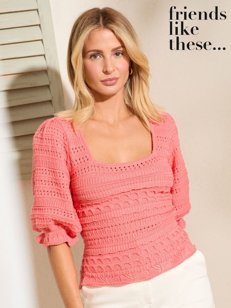 Friends Like These Pink Square Neck Millie Mackintosh Crochet Top (AN5432) | ₪181