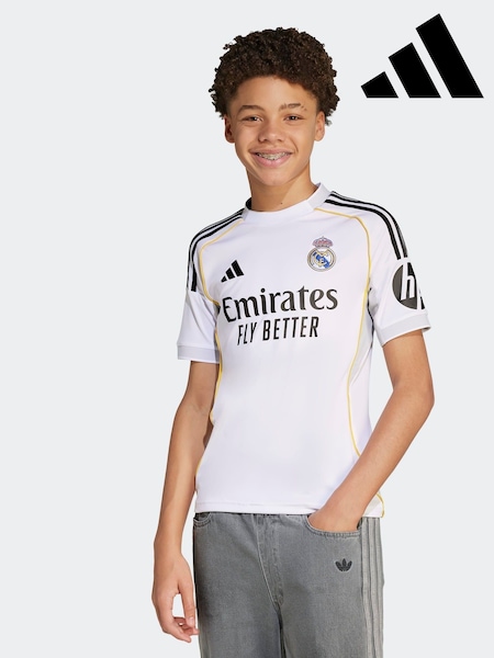 adidas White Kids Real Madrid 25/26 Home Jersey (AN5474) | R$ 545