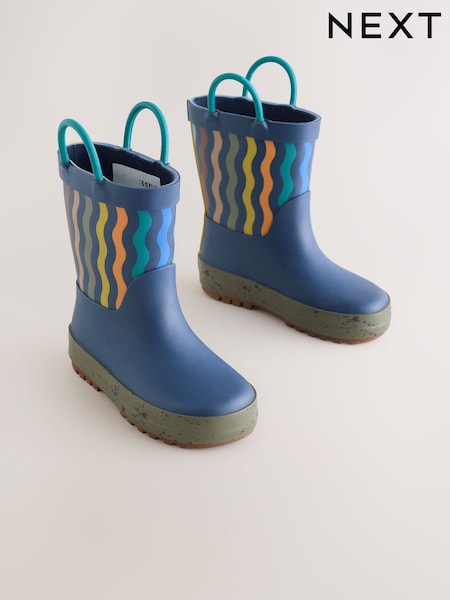 Blue Navy Stripe Handle Pull On Wellies (AN5502) | €23 - €27