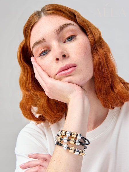 Aela Cord Mixed Metal Bead Black Bracelet (AN5533) | €12