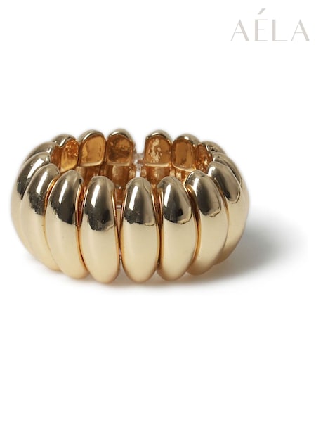 Aela Gold Tone Chunky Ridged Stretch Ring (AN5536) | €14
