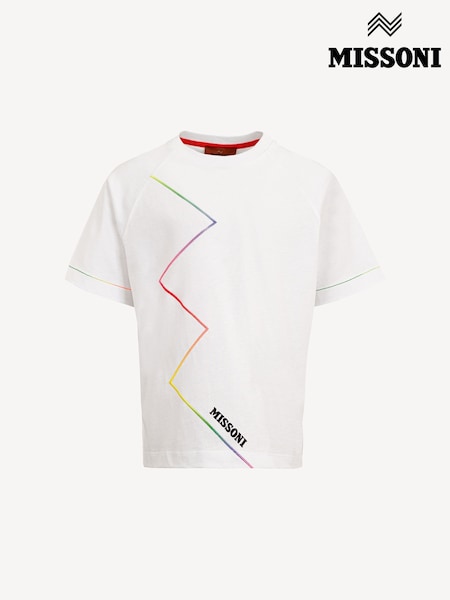Missoni Multi-colour Zig Zag Logo Short Sleeve White T-Shirt (AN5544) | €126 - €143