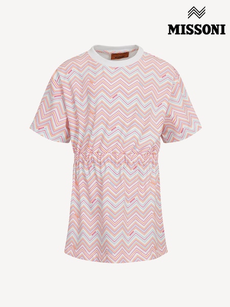 Missoni Zig Zag Printed Short Sleeve White Dress (AN5548) | AED757