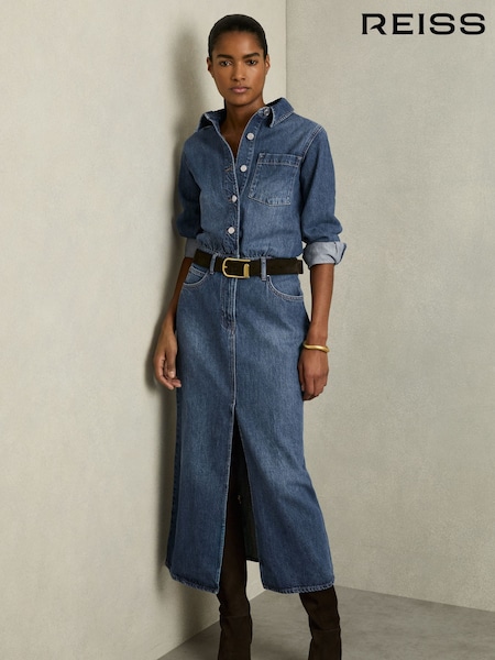 Reiss Indigo Terra Petite Denim Button-Through Midi Dress (AN5560) | $447
