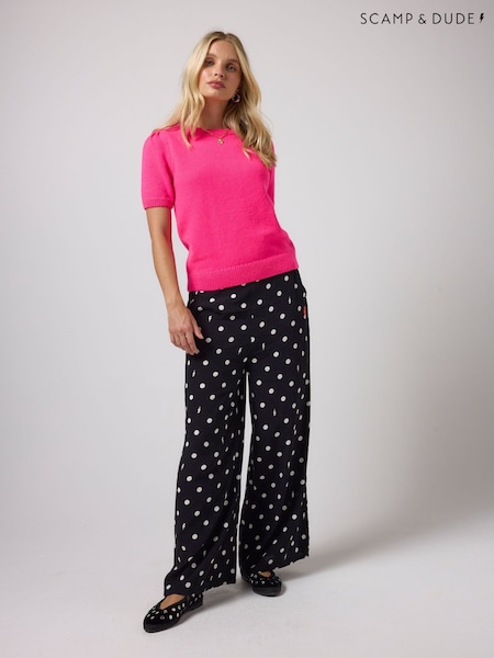 Black - Scamp & Dude Polka Spot Bolt Wide Leg Trousers