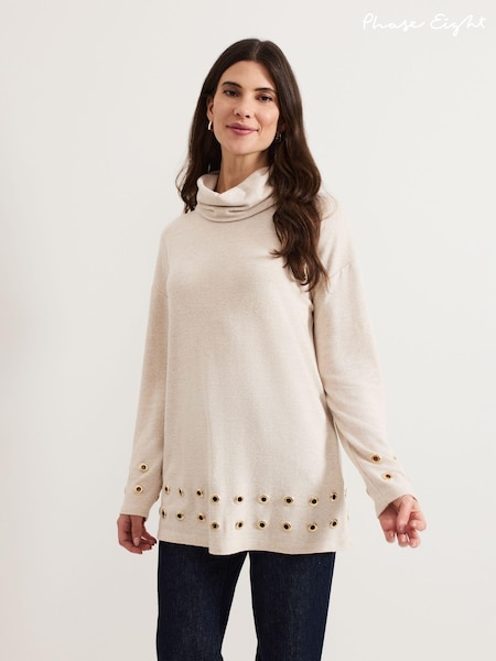 Phase Eight Jennie Oatmeal Eyelet Snuggle Top (AN5614) | ‏397‏₪