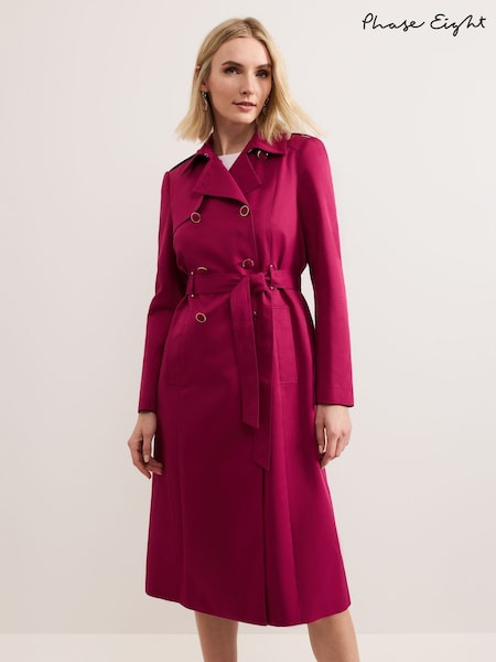 Phase Eight Pink Cheryl Long Fitted Trench Coat (AN5617) | ₪950