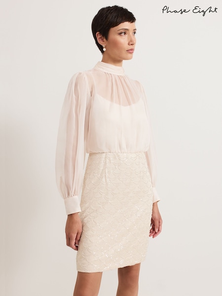 Phase Eight Cream Amina Sequin Skirt Chiffon Top Dress (AN5625) | €290