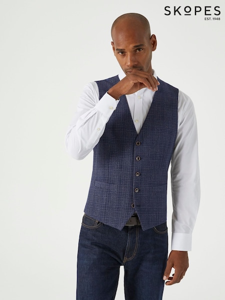 Skopes Blue Tailored Fit Jeremiah Checked Waistcoat (AN5636) | €65