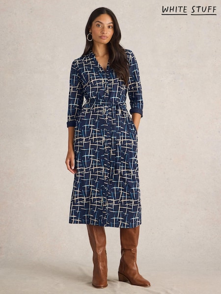 White Stuff Blue Annie Jersey Shirt Dress (AN5642) | R$ 640