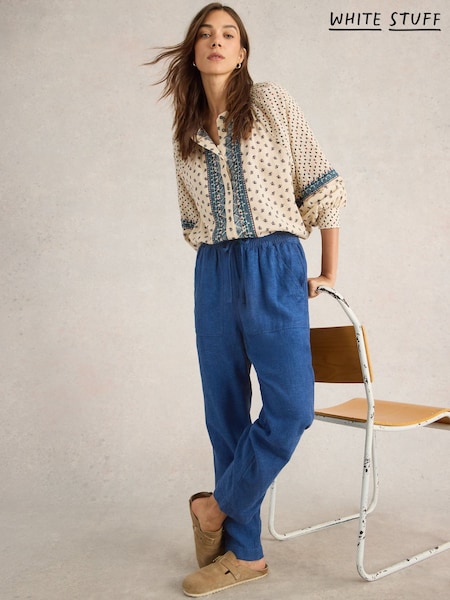 White Stuff Elle Linen Blend 100% Cotton Trousers (AN5668) | ‏373‏₪