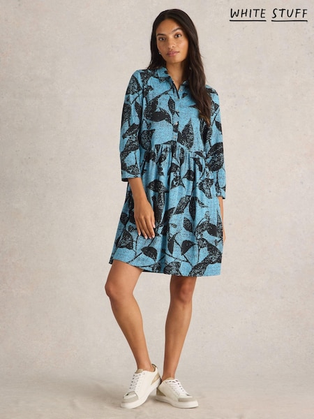 White Stuff Blue Everly Jersey Shirt Dress (AN5669) | R$ 585