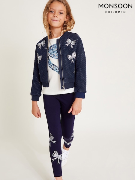 Monsoon Blue Embellished Sequin Bow Bomber Jacket (AN5708) | 173 QAR - 193 QAR
