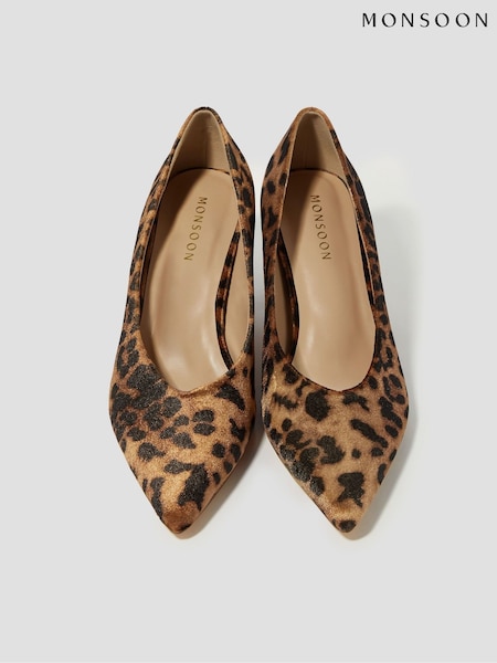 Monsoon Natural Lea Leopard Print Court Shoes (AN5724) | ₪327