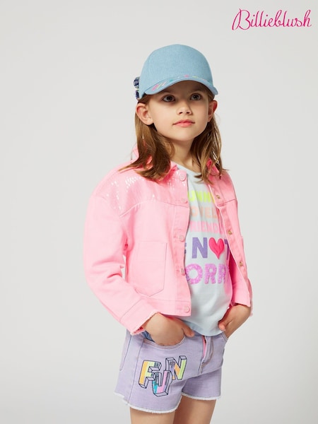 Billieblush Blue 100% Cotton Slogan Graphic Ruffle Sleeve Short Sleeve T-Shirt (AN5742) | 2,343 UAH