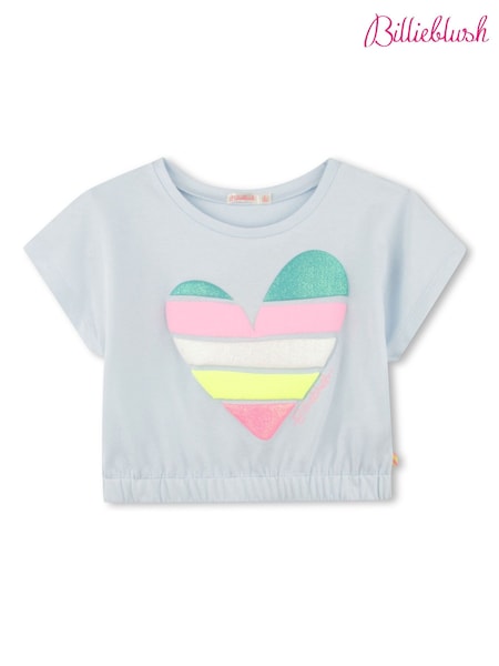 Billieblush Blue 100% Cotton Glitter Heart Logo Short Sleeve Cropped T-Shirt (AN5752) | ‏169 د.إ.‏