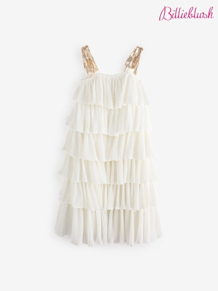 Billieblush Cream Longline Tiered Ruffle Occasion Party Dress (AN5754) | $300