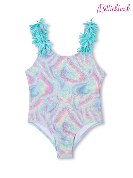 Billieblush Blue Multicolour Wavy Print Swimsuit With Tassel Shoulder Detail (AN5772) | 365 LEI