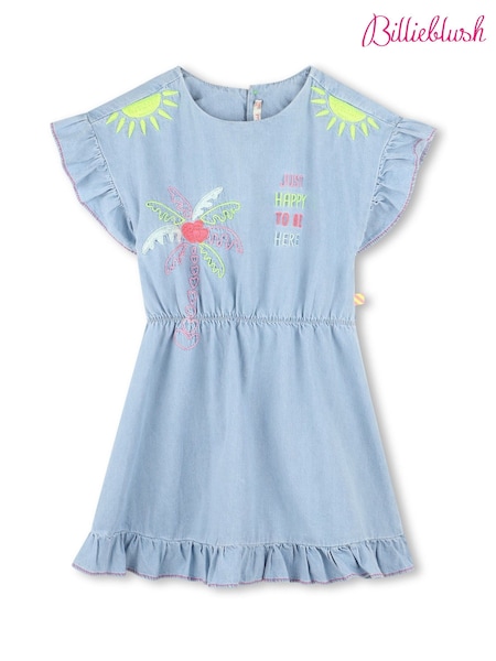 Billieblush Blue Denim Skater Dress With Embroidery Detail (AN5773) | R$ 680
