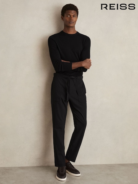 Reiss Black Set Belted Technical Tapered Trousers (AN5793) | €195