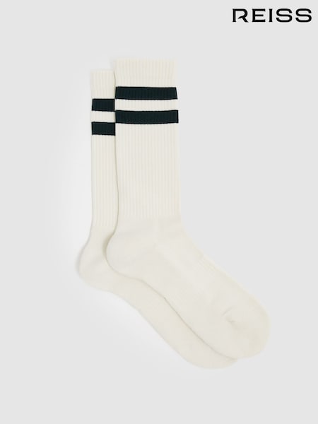 Forest Green/Ecru - Reiss Henman Cotton-Blend Double-Stripe Socks (AN5801) | €18