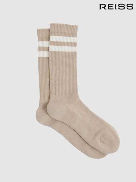 Taupe/Ecru - Reiss Henman Cotton-Blend Double-Stripe Socks (AN5804) | €18